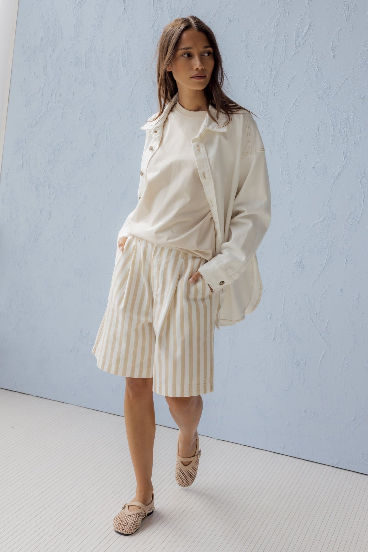 HARVEY Shorts Beige Stripe