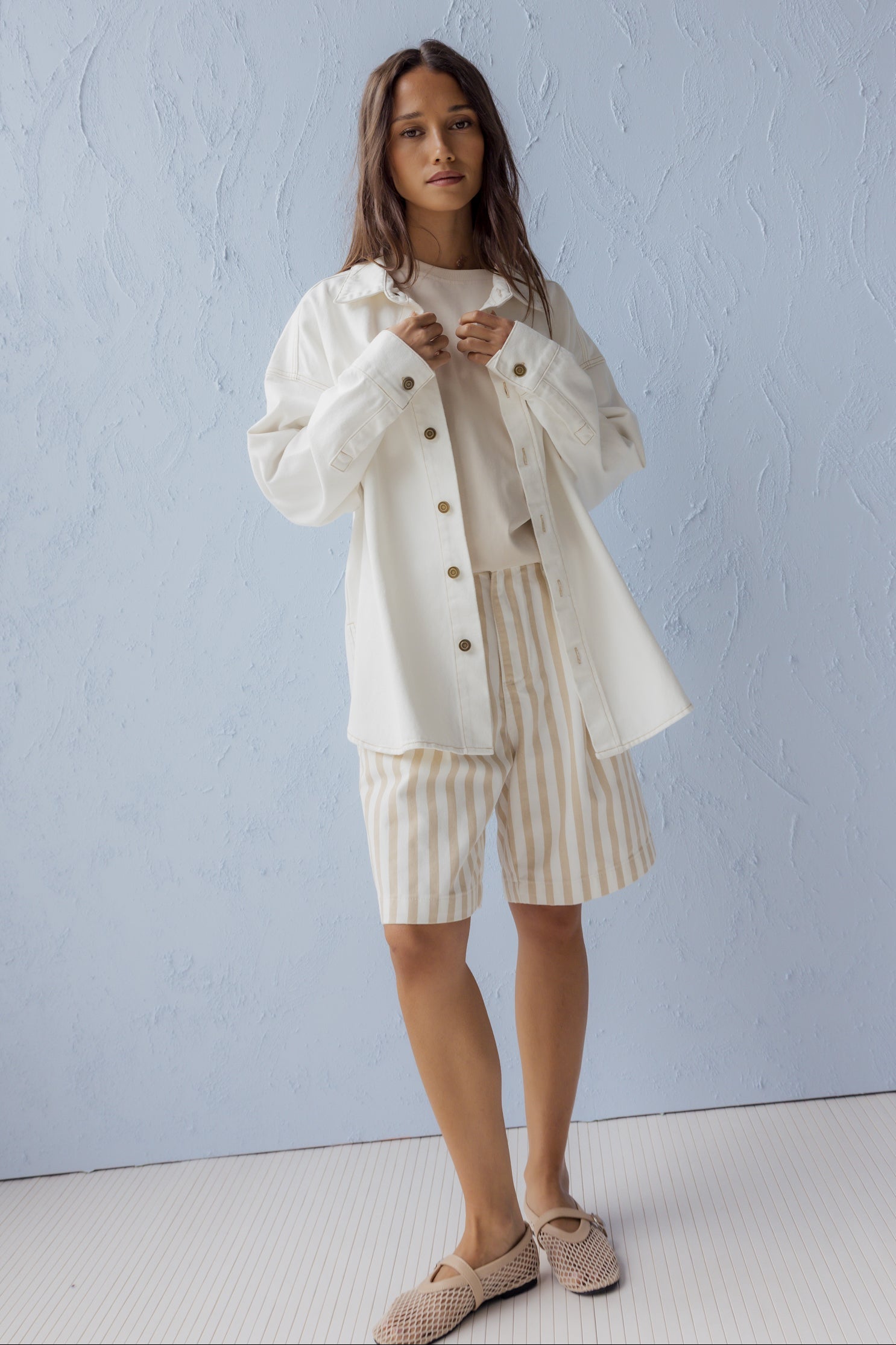 BASEN Shacket White Denim