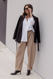 VALE Pants in Beige, relaxed barrel leg cotton twill pants by Alexandra Australia
