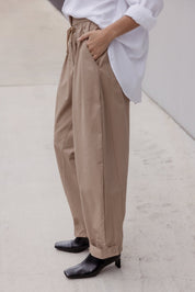VALE Pants in Beige, relaxed barrel leg cotton twill pants by Alexandra Australia
