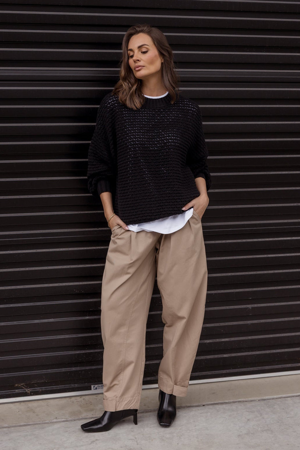 VALE Pants in Beige, relaxed barrel leg cotton twill pants by Alexandra Australia