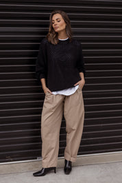 VALE Pants in Beige, relaxed barrel leg cotton twill pants by Alexandra Australia