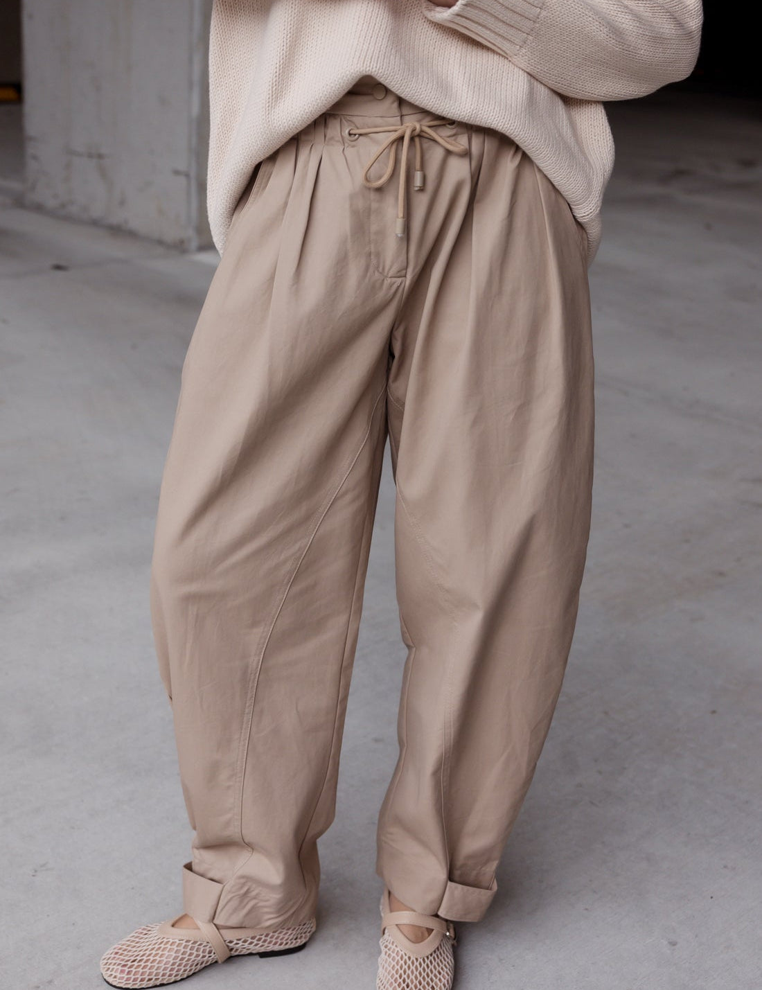 VALE Pants in Beige, relaxed barrel leg cotton twill pants by Alexandra Australia