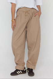 VALE Pants in Beige, relaxed barrel leg cotton twill pants by Alexandra Australia