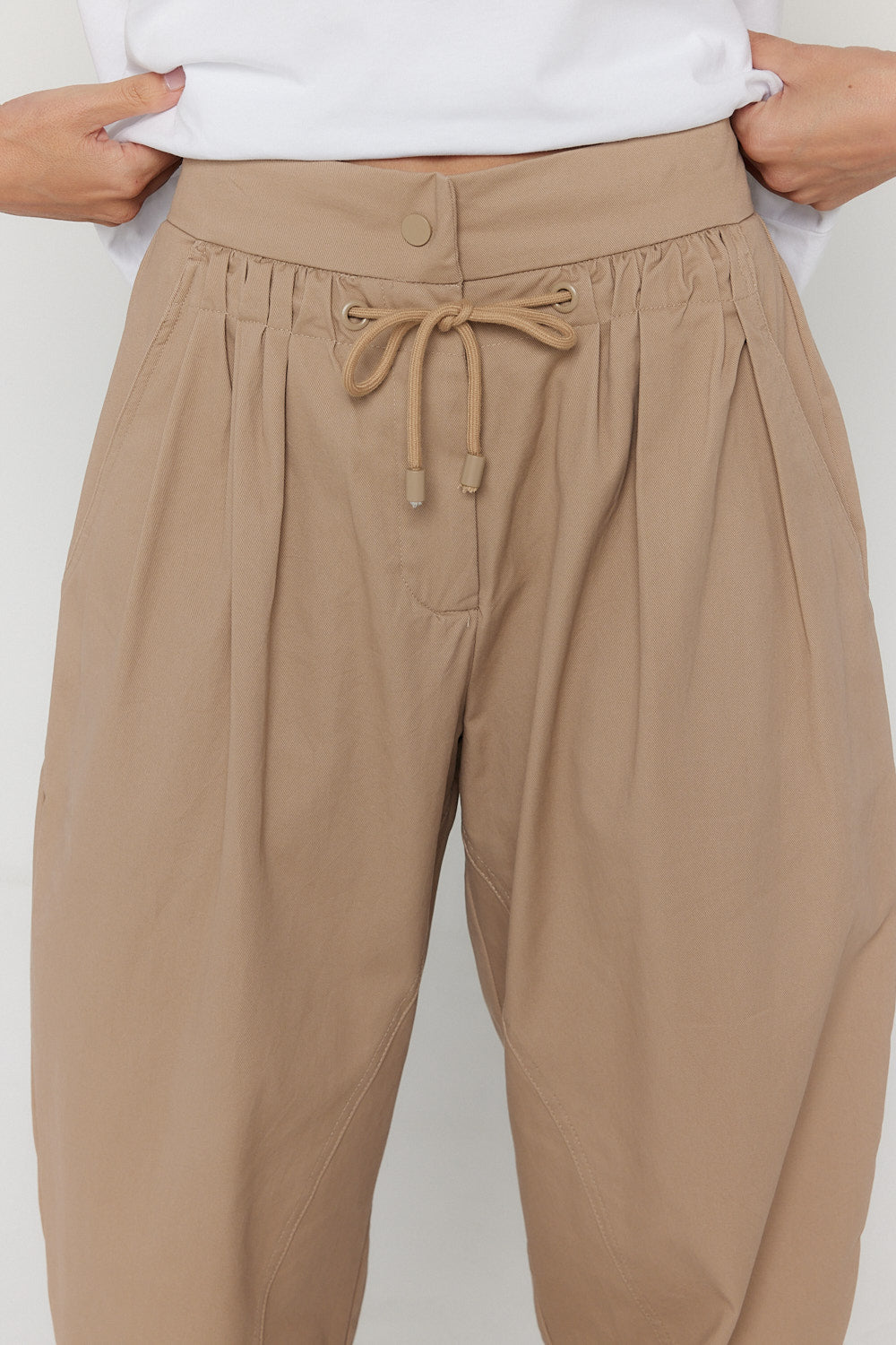 VALE Pants in Beige, relaxed barrel leg cotton twill pants by Alexandra Australia