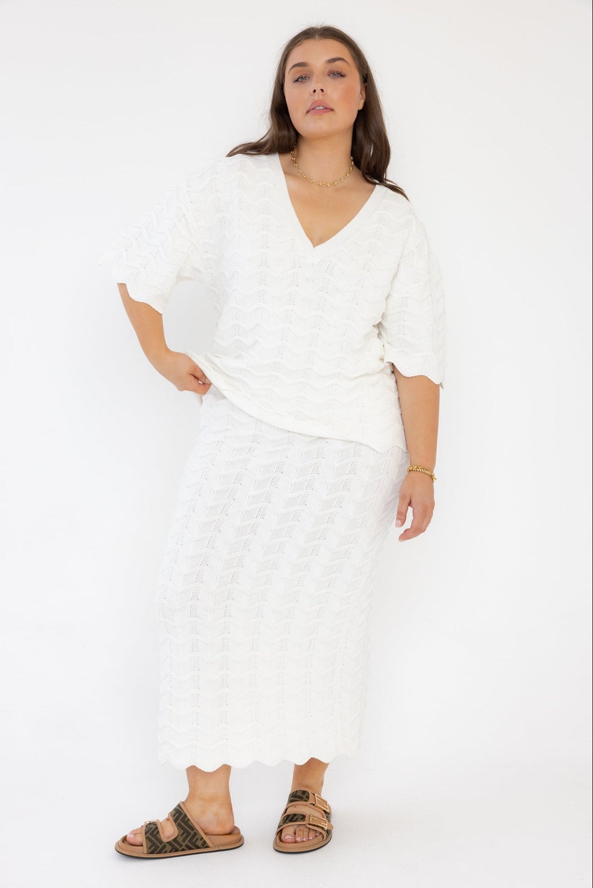 AGAPE Knit Top White