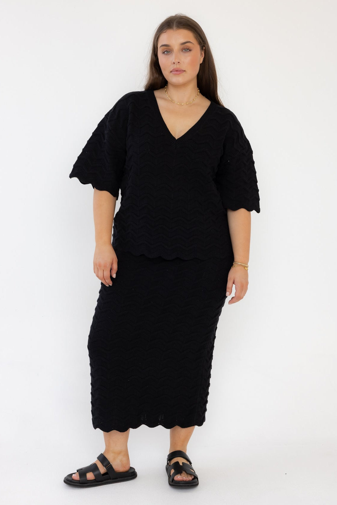 AGAPE Knit Top Black