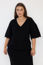 AGAPE Knit Top Black