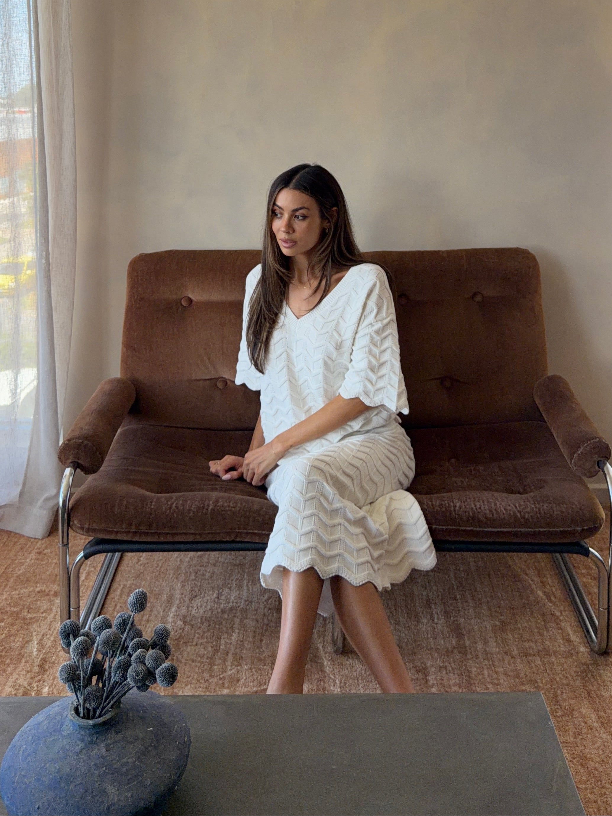 AGAPE Knit Top White