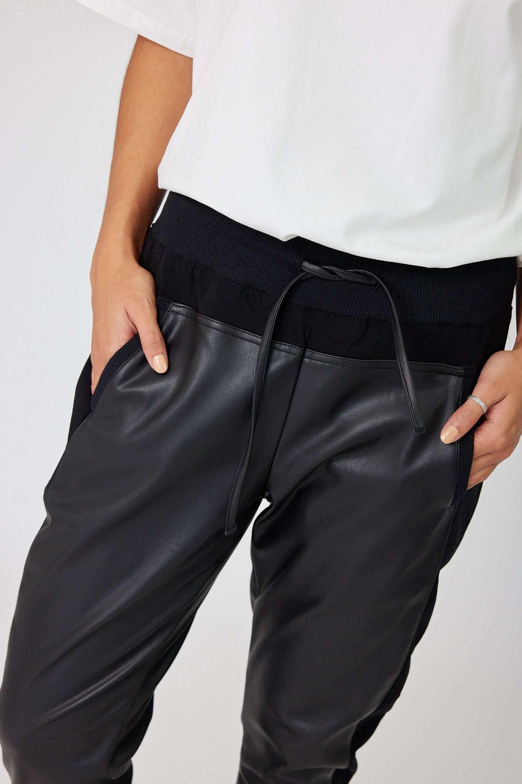 Leather Outlet Black Leather Look Cuffed Joggers Kara Leather