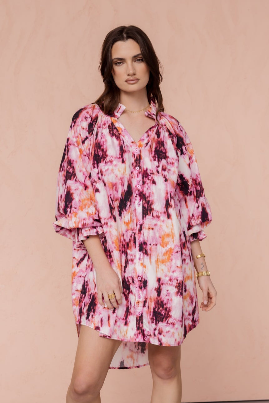 OLLIE Dress Pink Textured Print