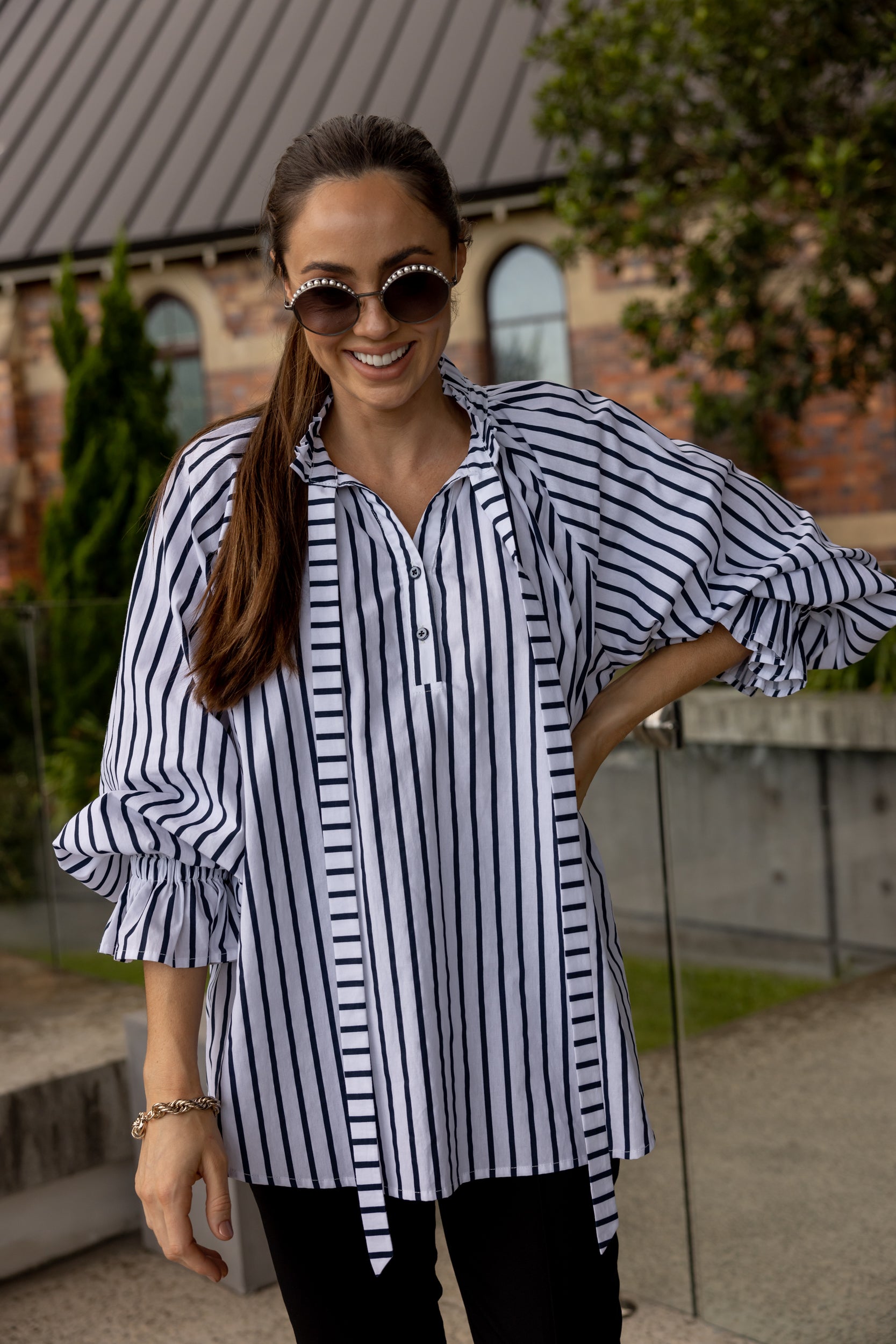 DANILL Blouse Navy Wide Stripe