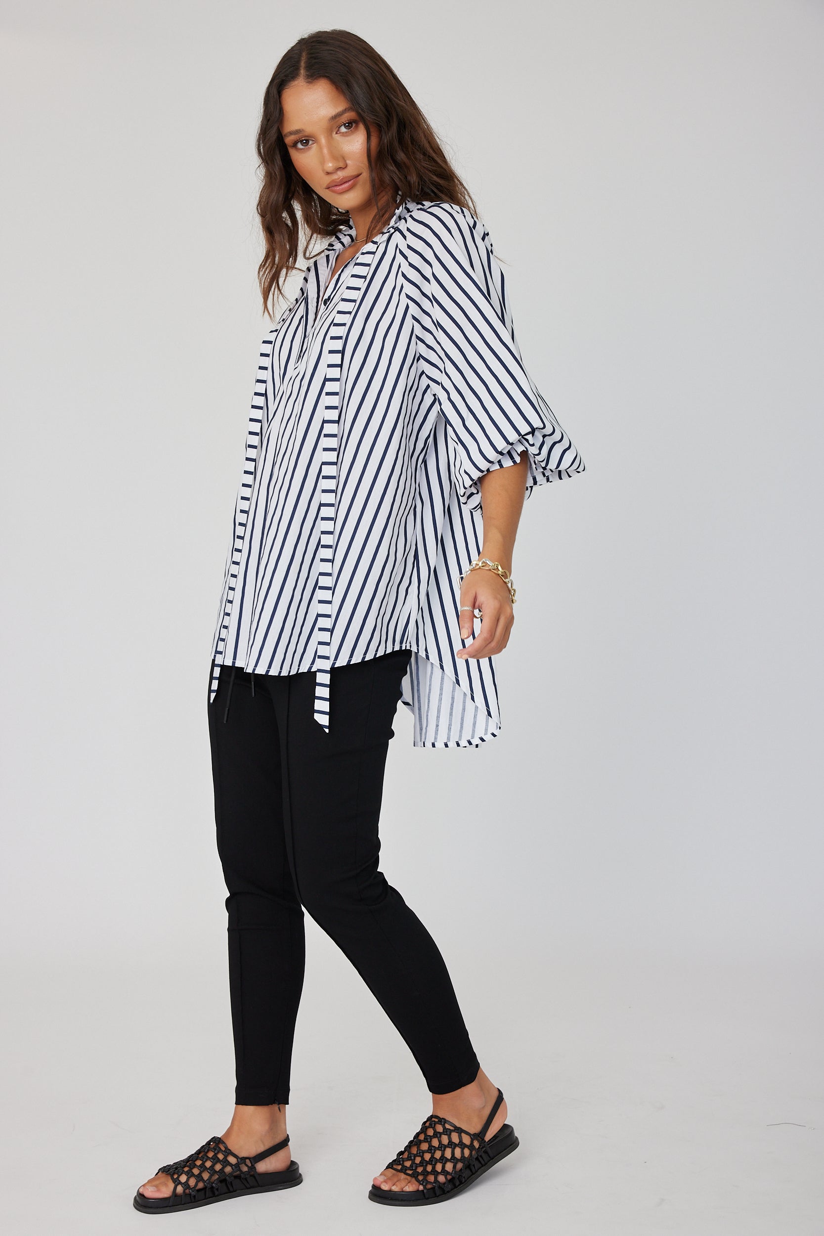 DANILL Blouse Navy Wide Stripe