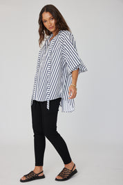 DANILL Blouse Navy Wide Stripe