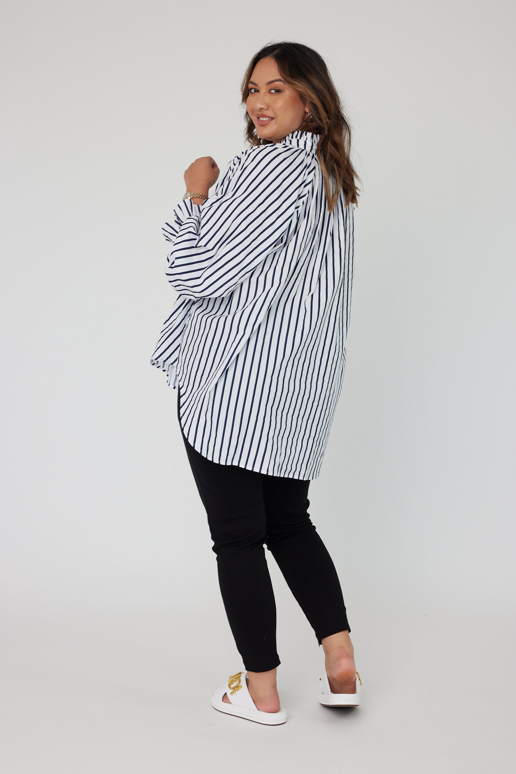 DANILL Blouse Navy Wide Stripe