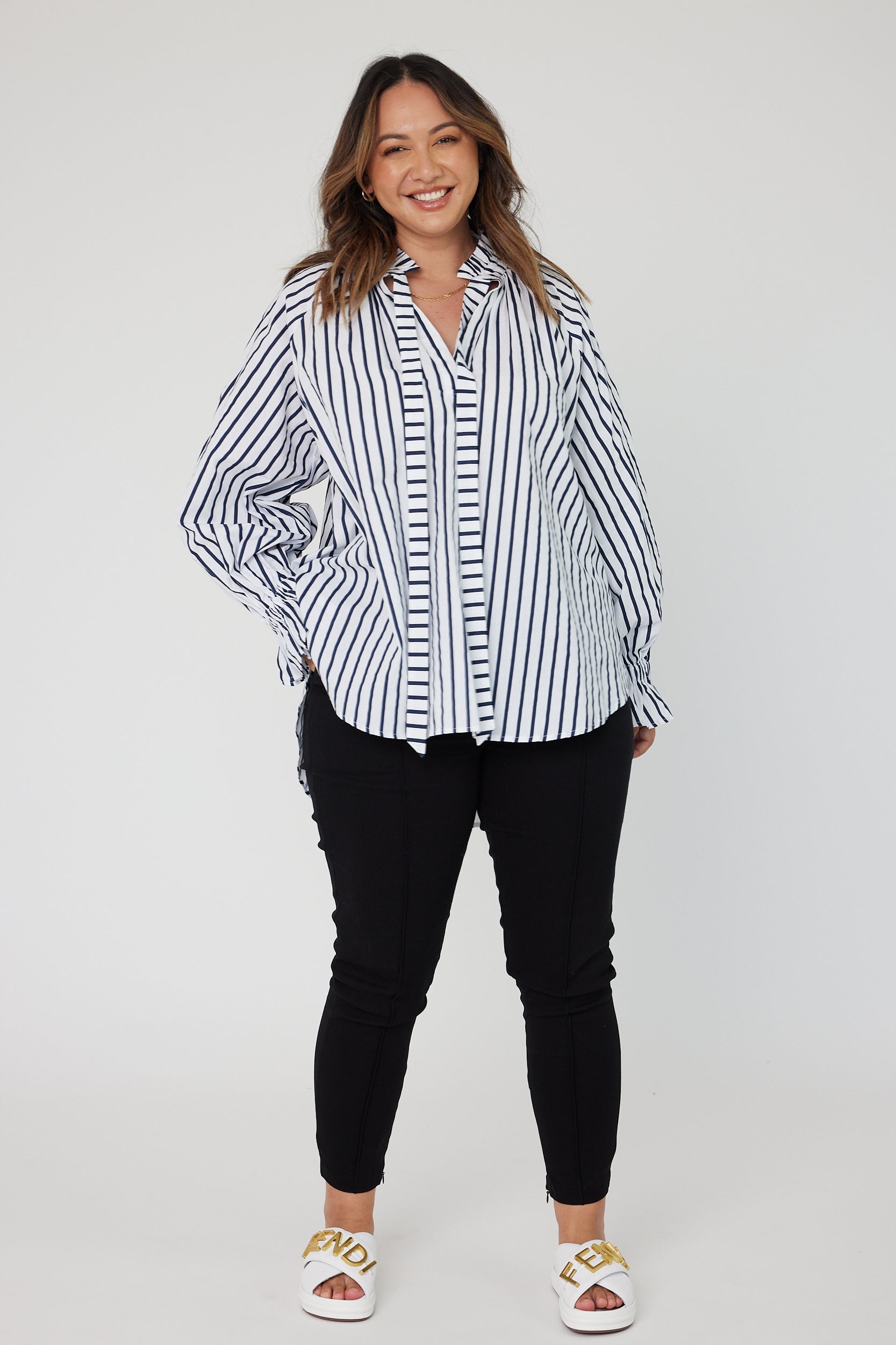 DANILL Blouse Navy Wide Stripe