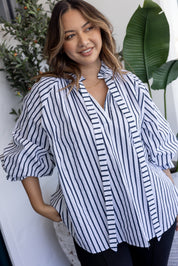 DANILL Blouse Navy Wide Stripe