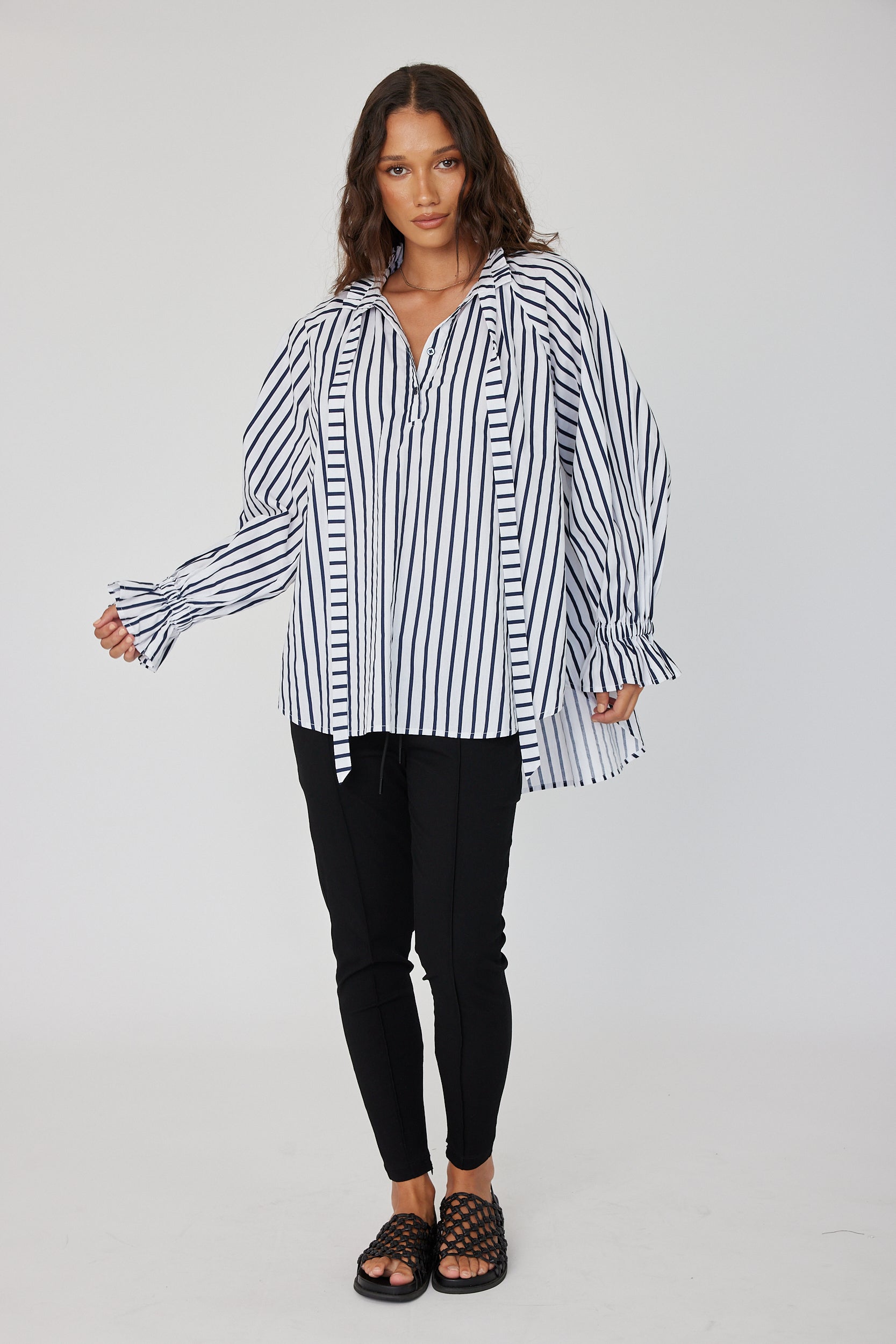 DANILL Blouse Navy Wide Stripe