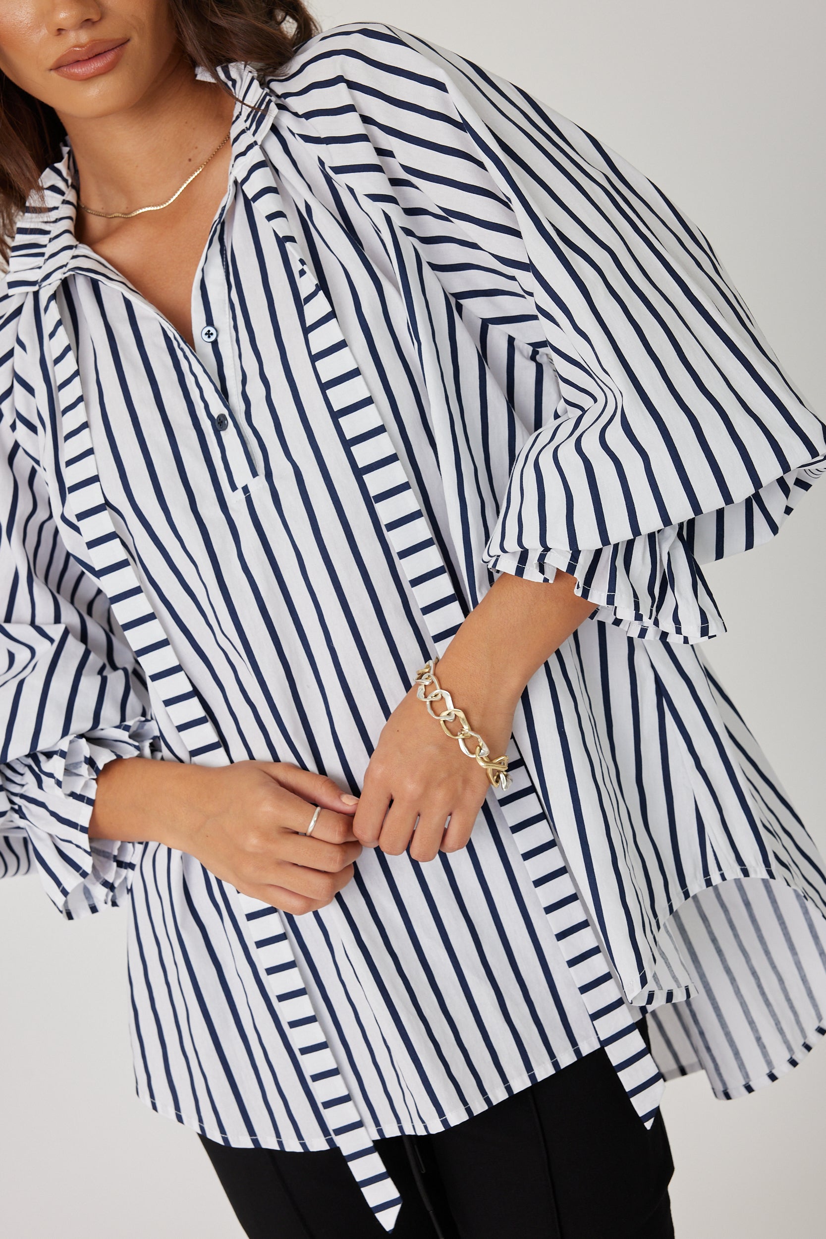 DANILL Blouse Navy Wide Stripe