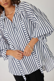 DANILL Blouse Navy Wide Stripe