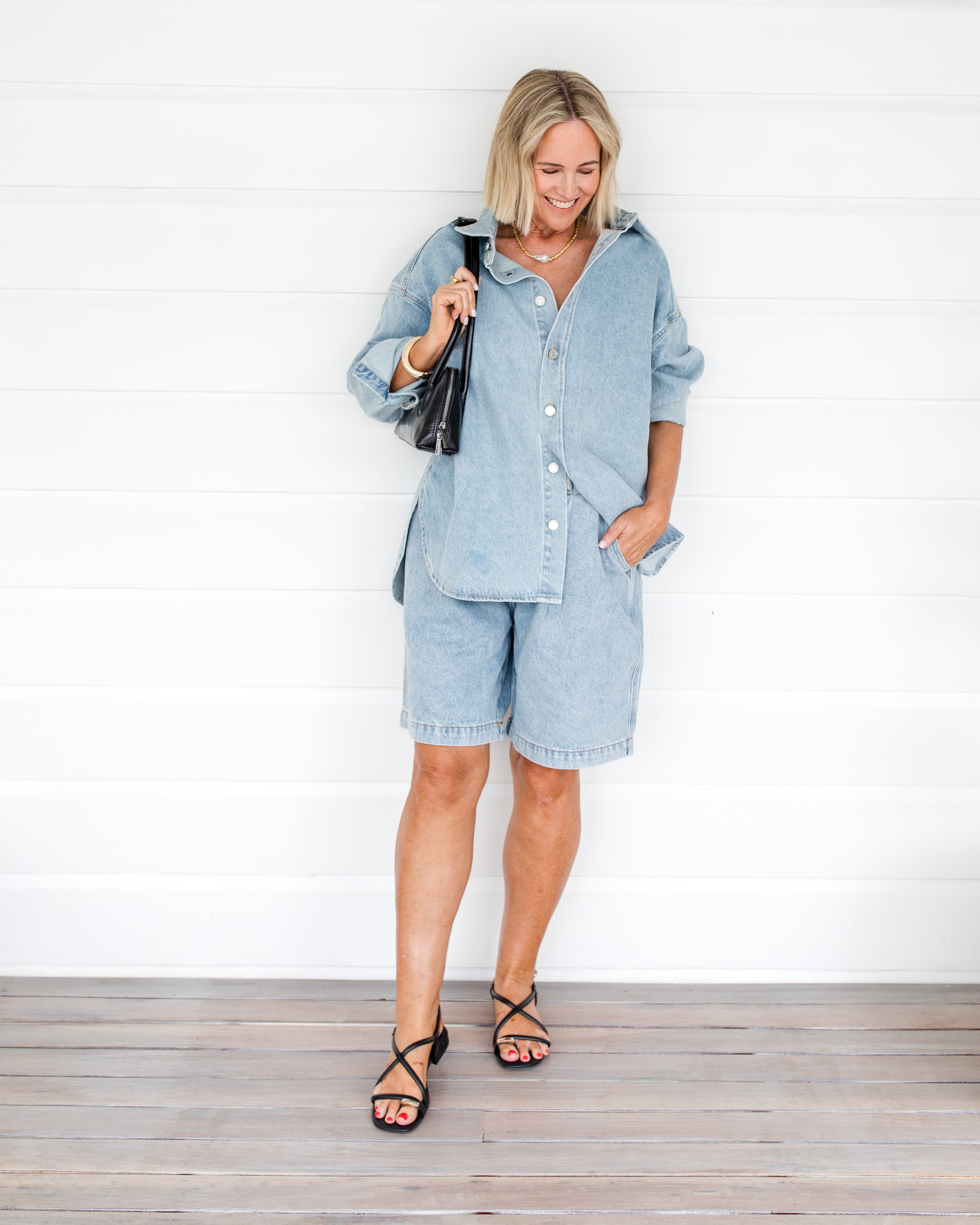 BASEN Shacket Light Blue Denim