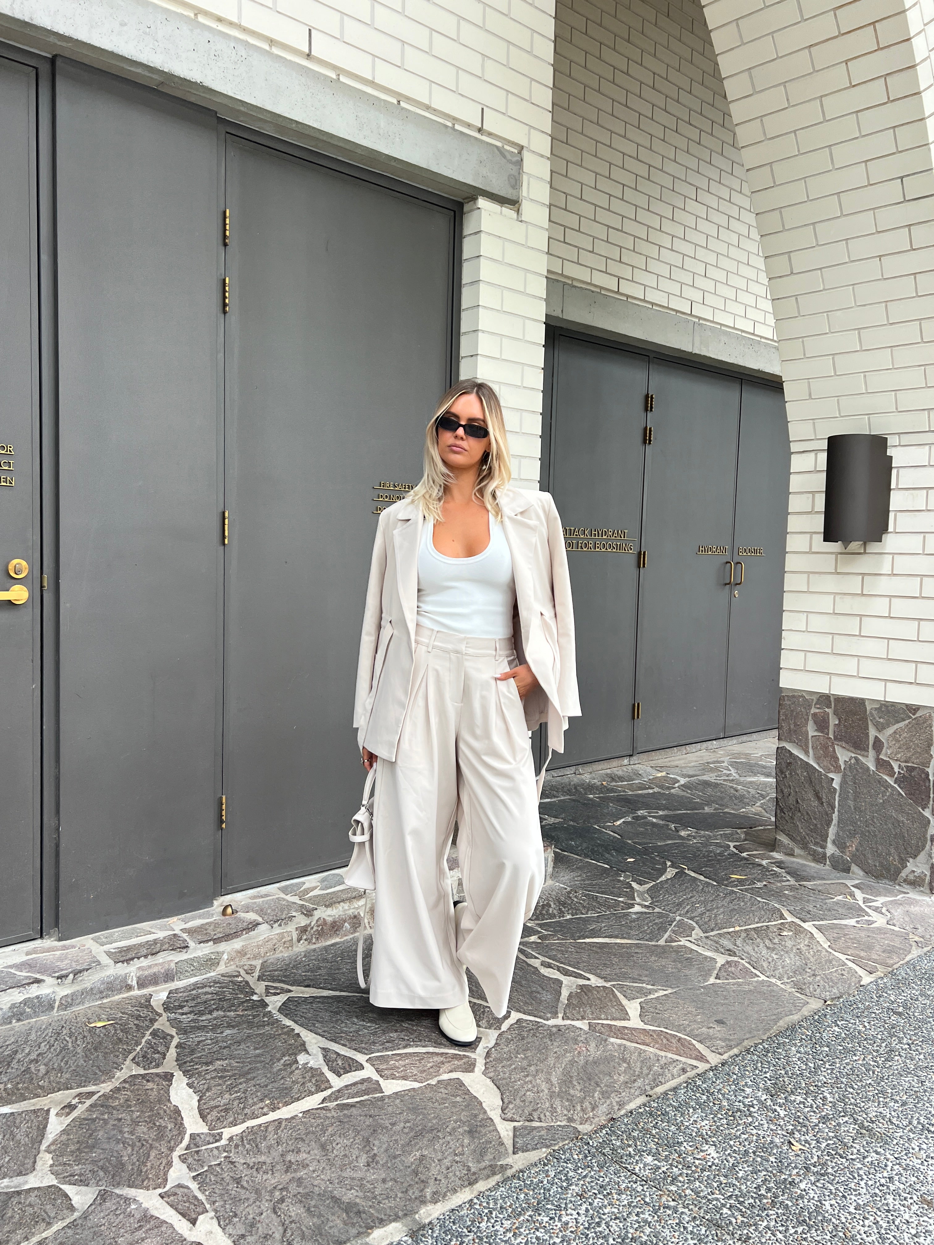 ELSIN Blazer in Beige, tailored wrap front blazer by Alexandra Australia