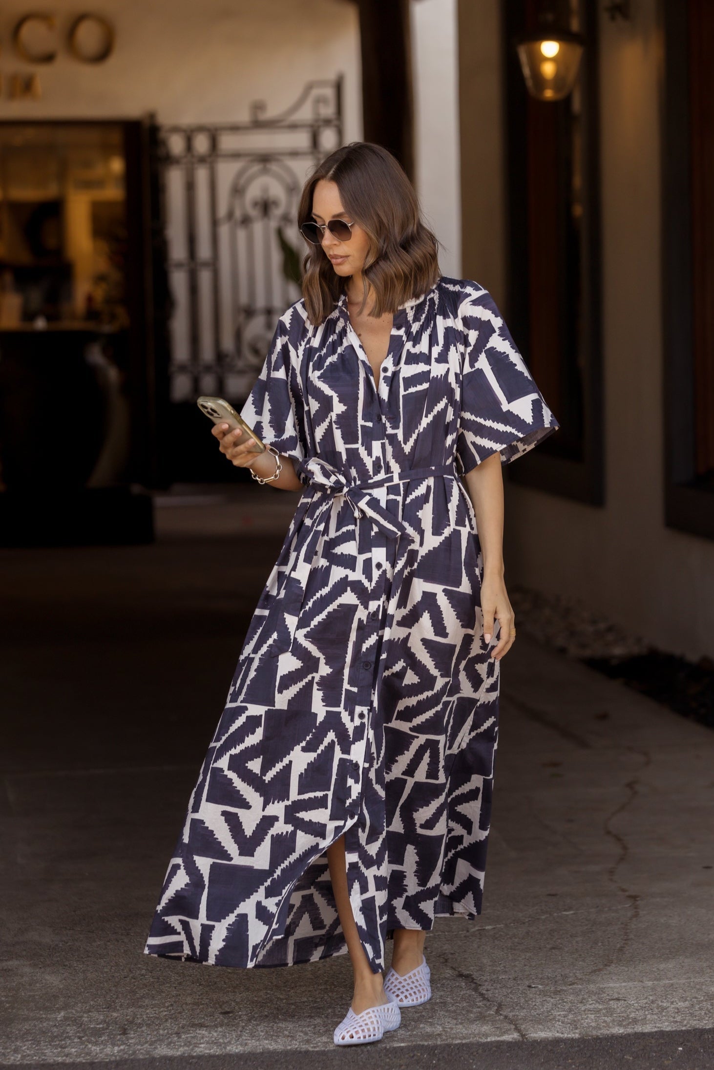 KITTO Dress Navy Geo Print