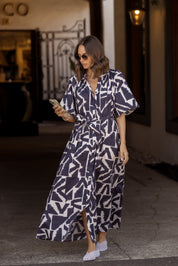 KITTO Dress Navy Geo Print