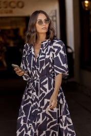 KITTO Dress Navy Geo Print