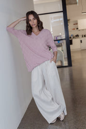 LUX V Knit Top Dusty Pink