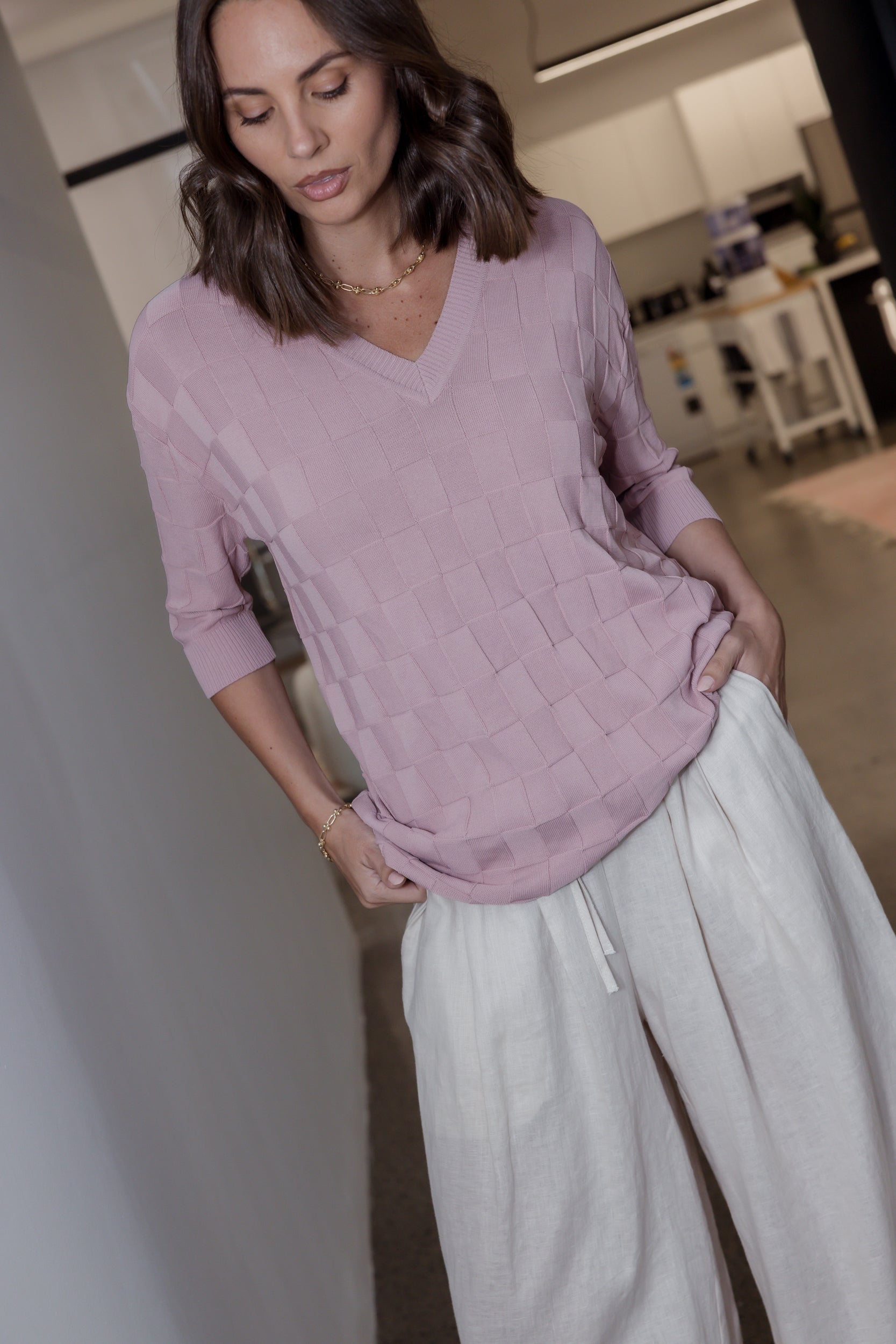LUX V Knit Top Dusty Pink