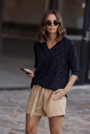 LUX V Knit Top Navy