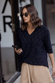 LUX V Knit Top Navy