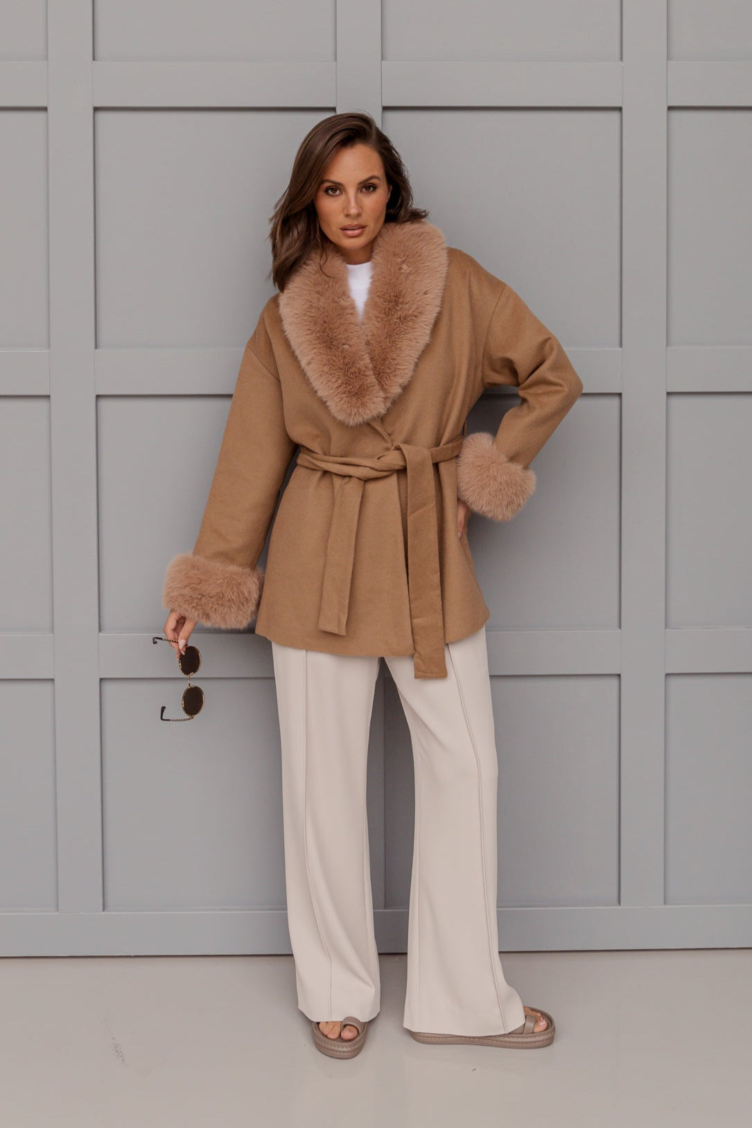 CARLO Faux Coat Tan