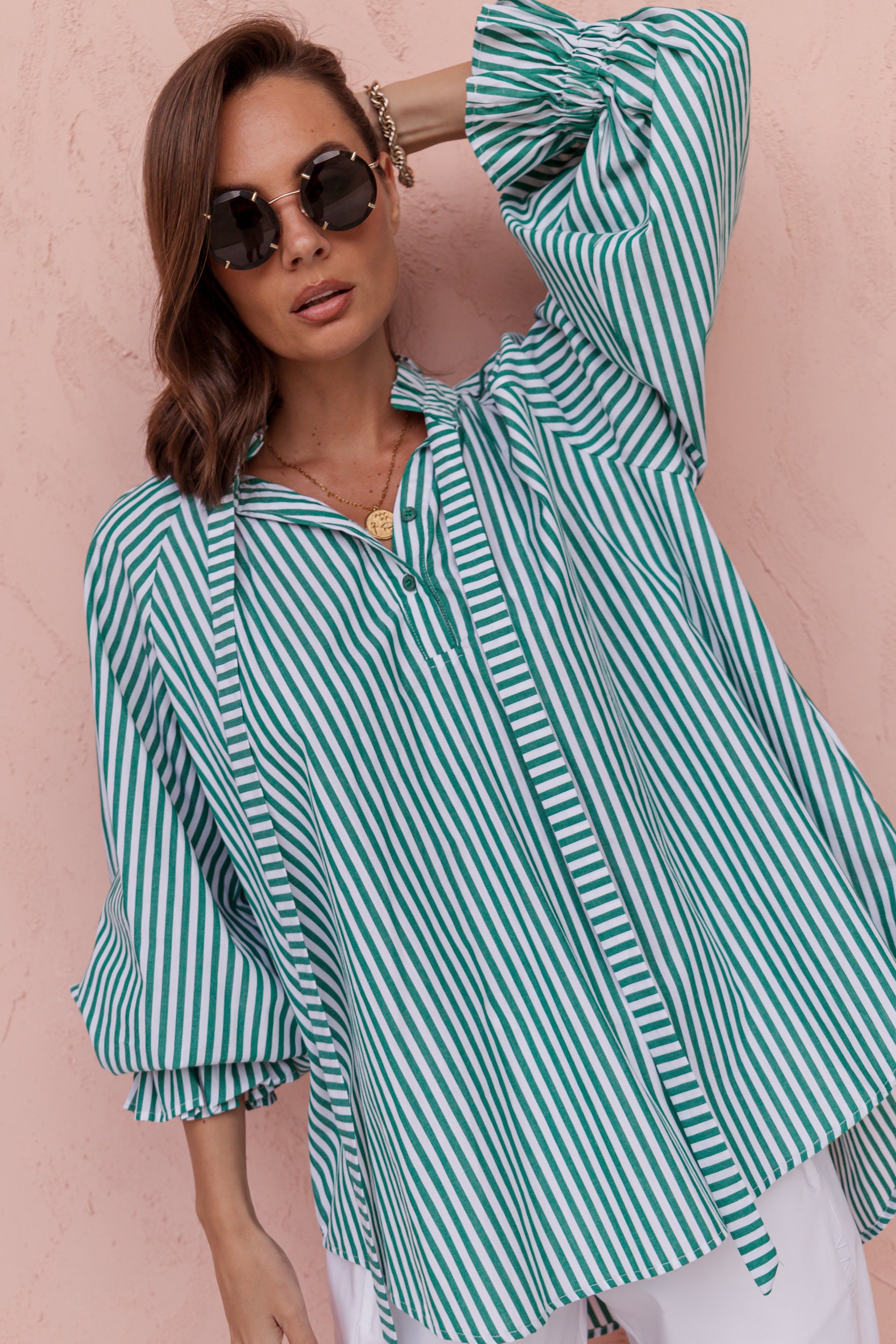 DANILL Blouse Green Stripe