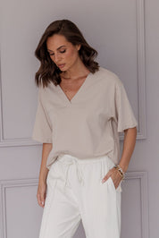 NIX V-Neck T-Shirt Stone