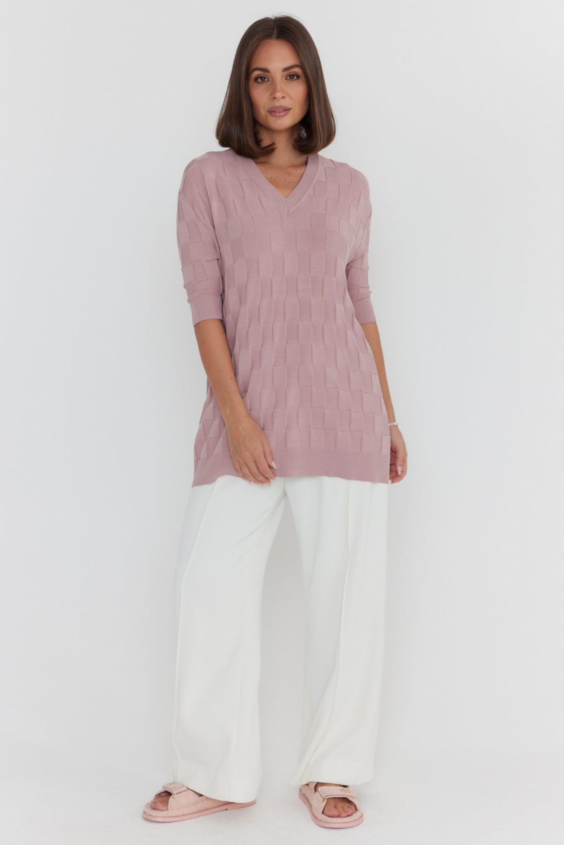 LUX V Knit Top Dusty Pink