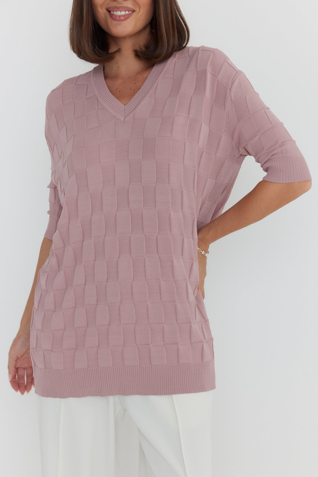 LUX V Knit Top Dusty Pink