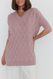 LUX V Knit Top Dusty Pink