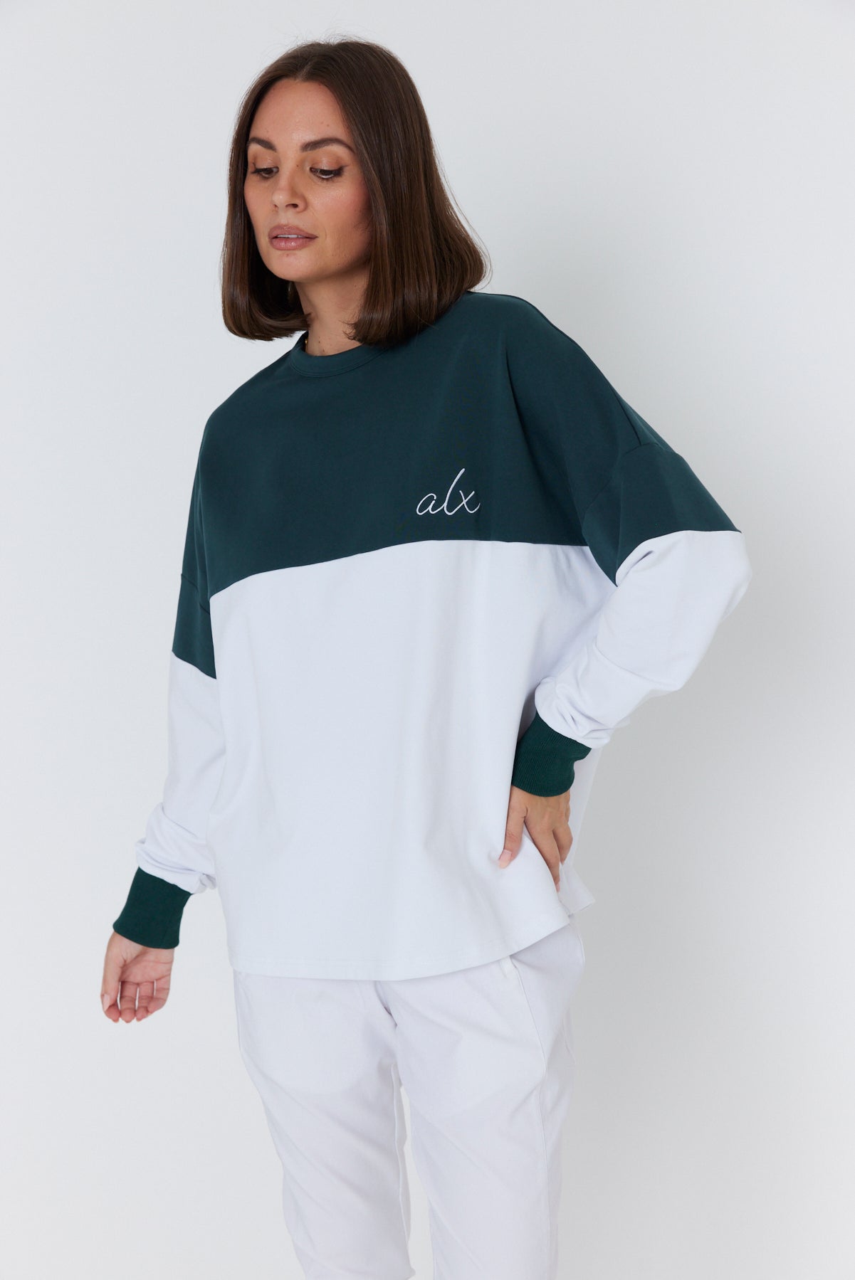 SIA Long Sleeve Top White/Green