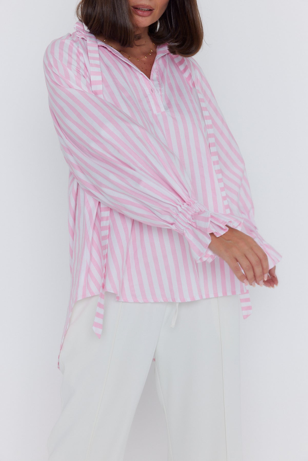 DANILL Blouse Light Pink Thick Stripe