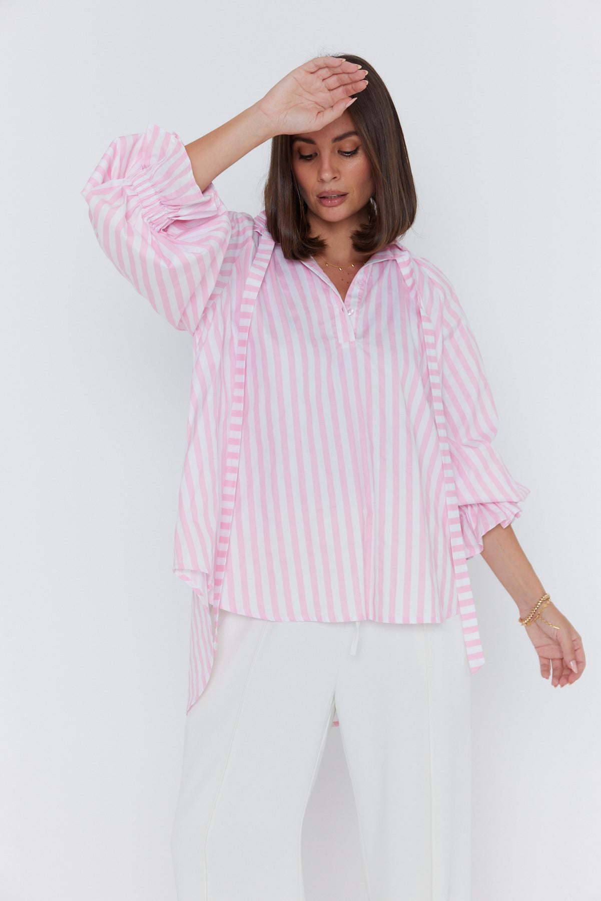 DANILL Blouse Light Pink Thick Stripe