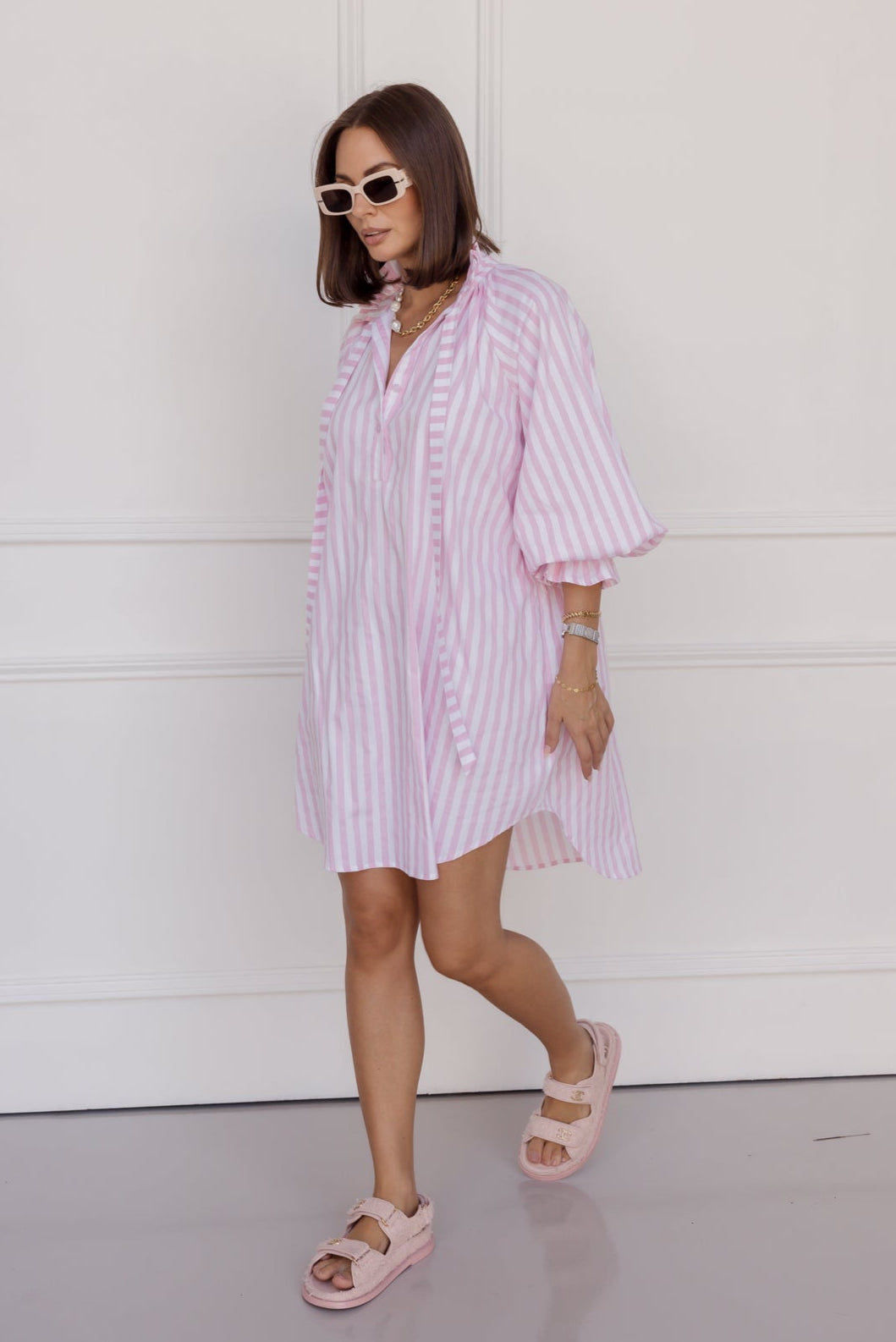 LYCIUM Dress Light Pink Thick Stripe