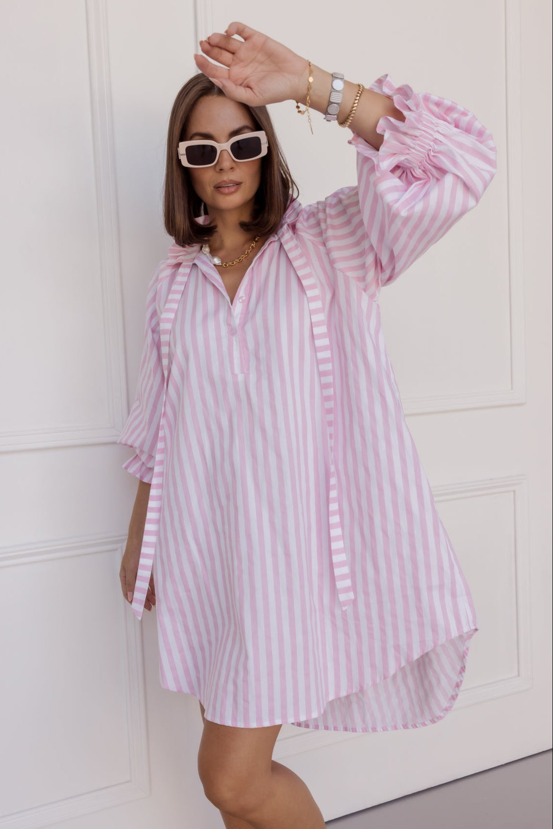 LYCIUM Dress Light Pink Thick Stripe