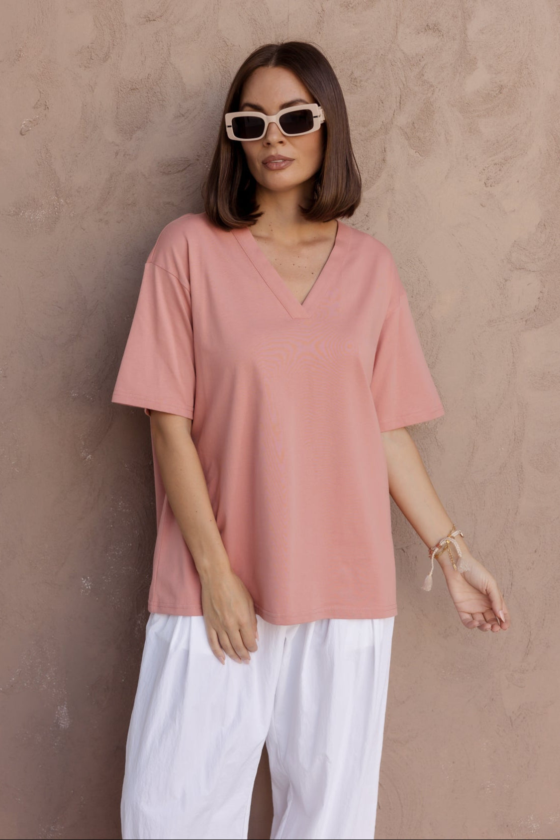 NIX V-Neck T-Shirt Dusty Rose