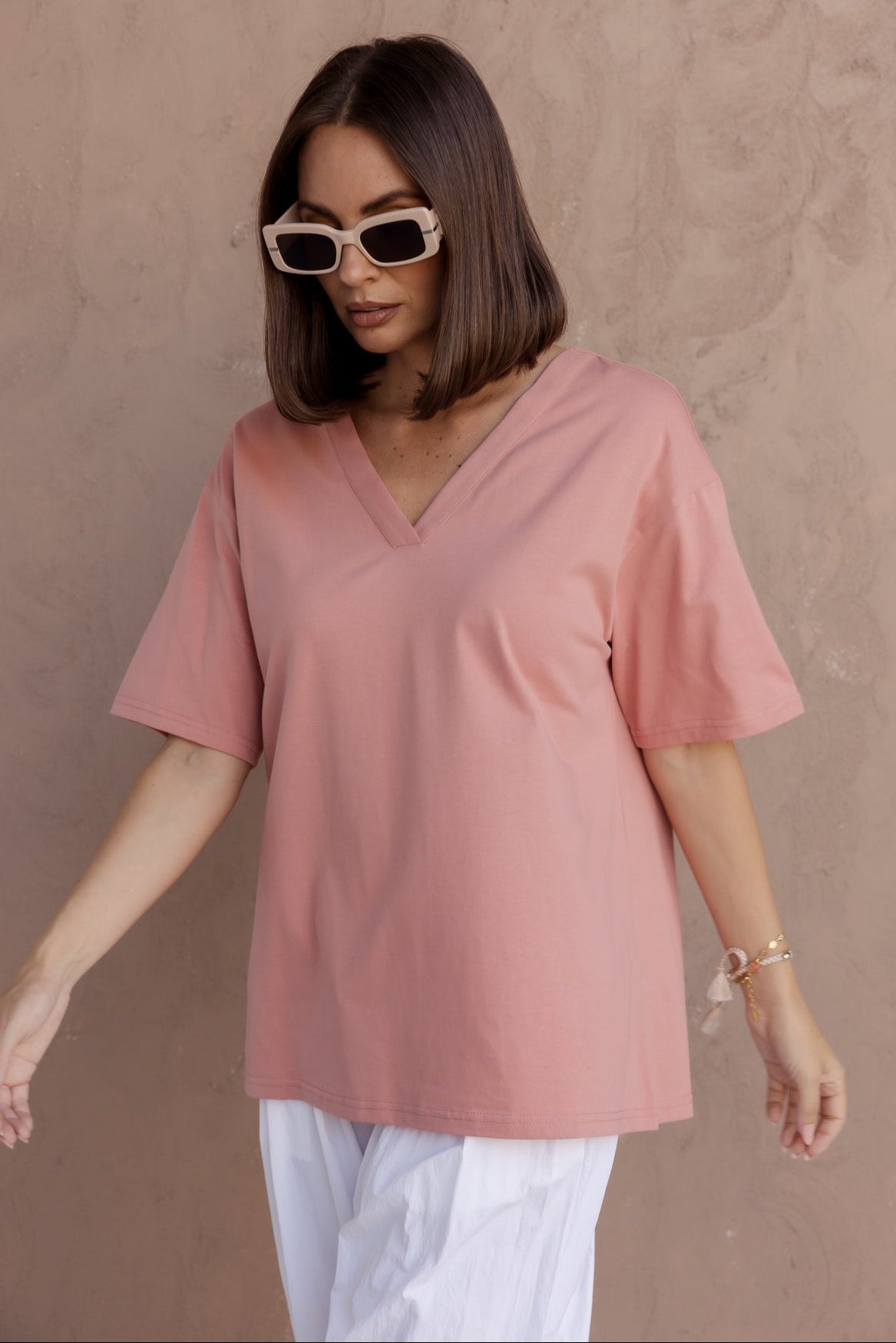 NIX V-Neck T-Shirt Dusty Rose