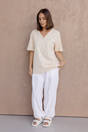 NIX V-Neck T-Shirt Cream