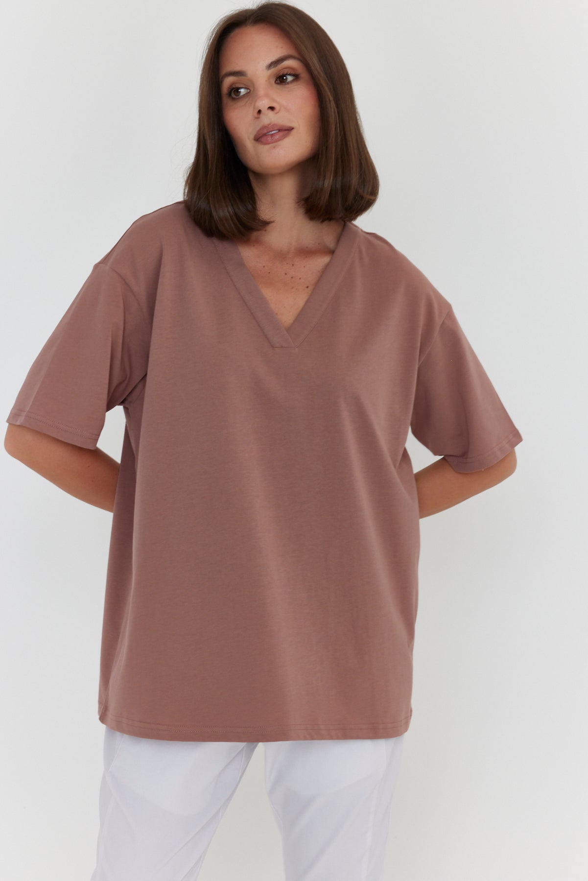 NIX V-Neck T-Shirt Mahogany