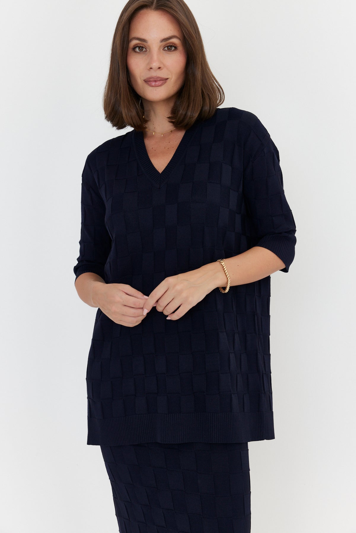 LUX V Knit Top Navy