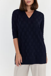 LUX V Knit Top Navy